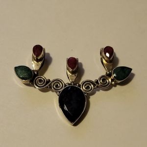 Sterling Silver Pendant w/Sapphire, Emerald, and Ruby
